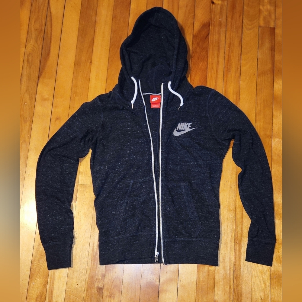 Nike Dark Heather Gray Zip-Up Hoodie with White Accents